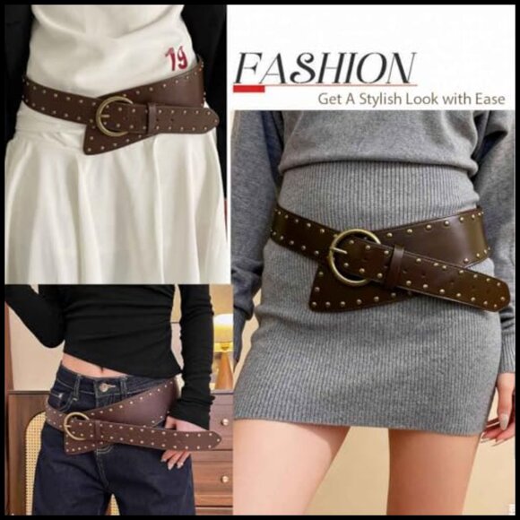 Vintage Thick Wide Leather Belt Chunky Waist Belt for Dress Jeans main image 5
